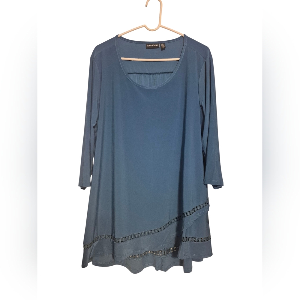 Nina Leonard Slate Blue Top 2x Tunic